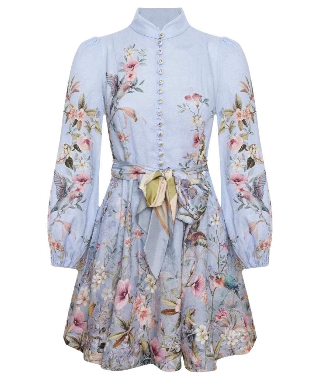 ZIMMERMANN Голубое льняное коктейльное платье, фото 1