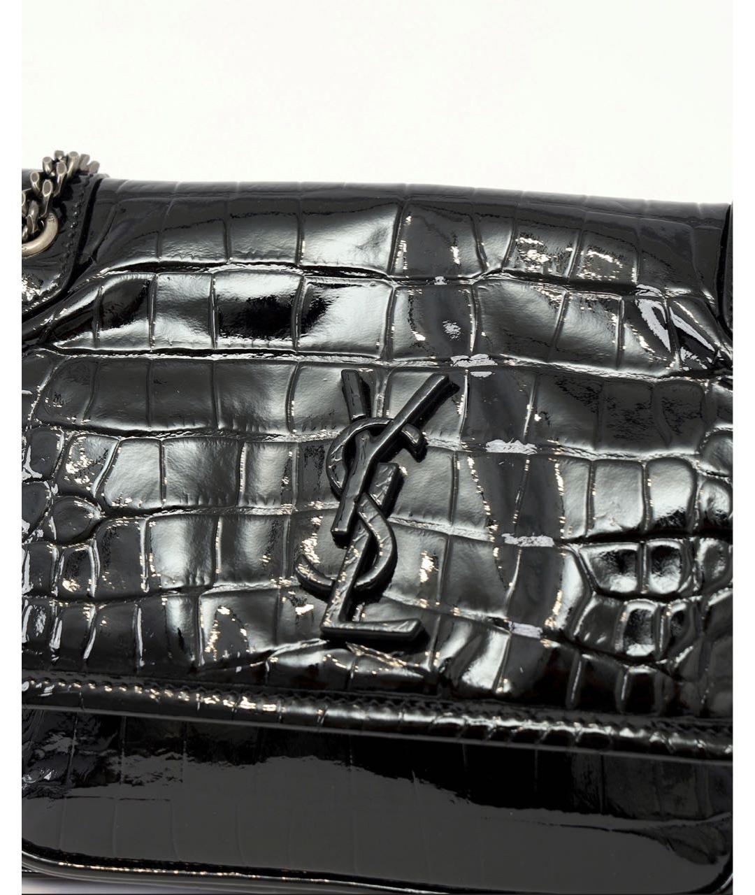 SAINT LAURENT Черная сумка через плечо из лакированной кожи, фото 6
