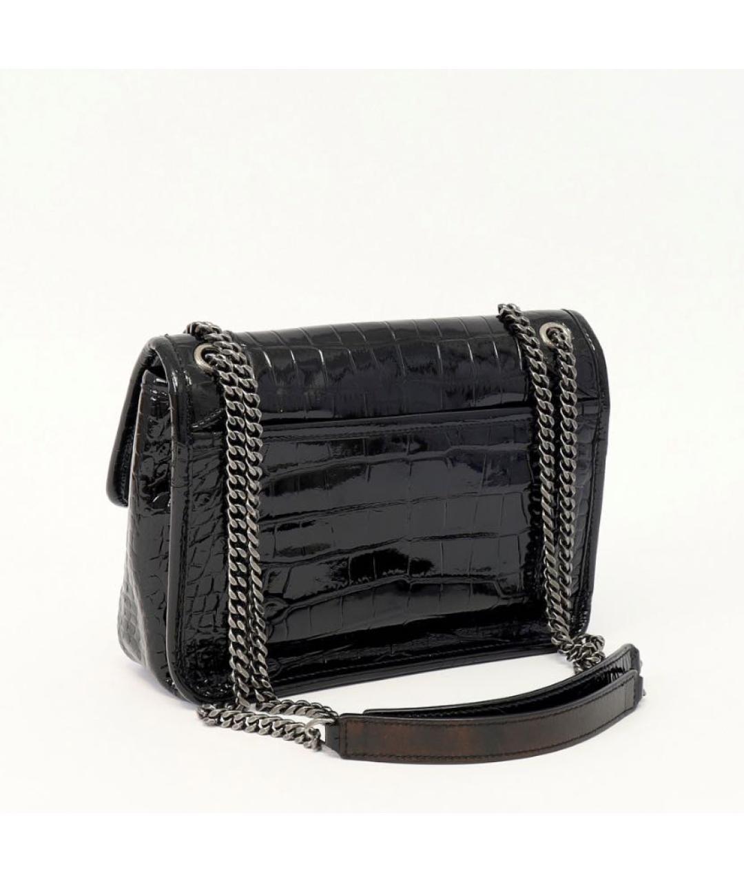 SAINT LAURENT Черная сумка через плечо из лакированной кожи, фото 3
