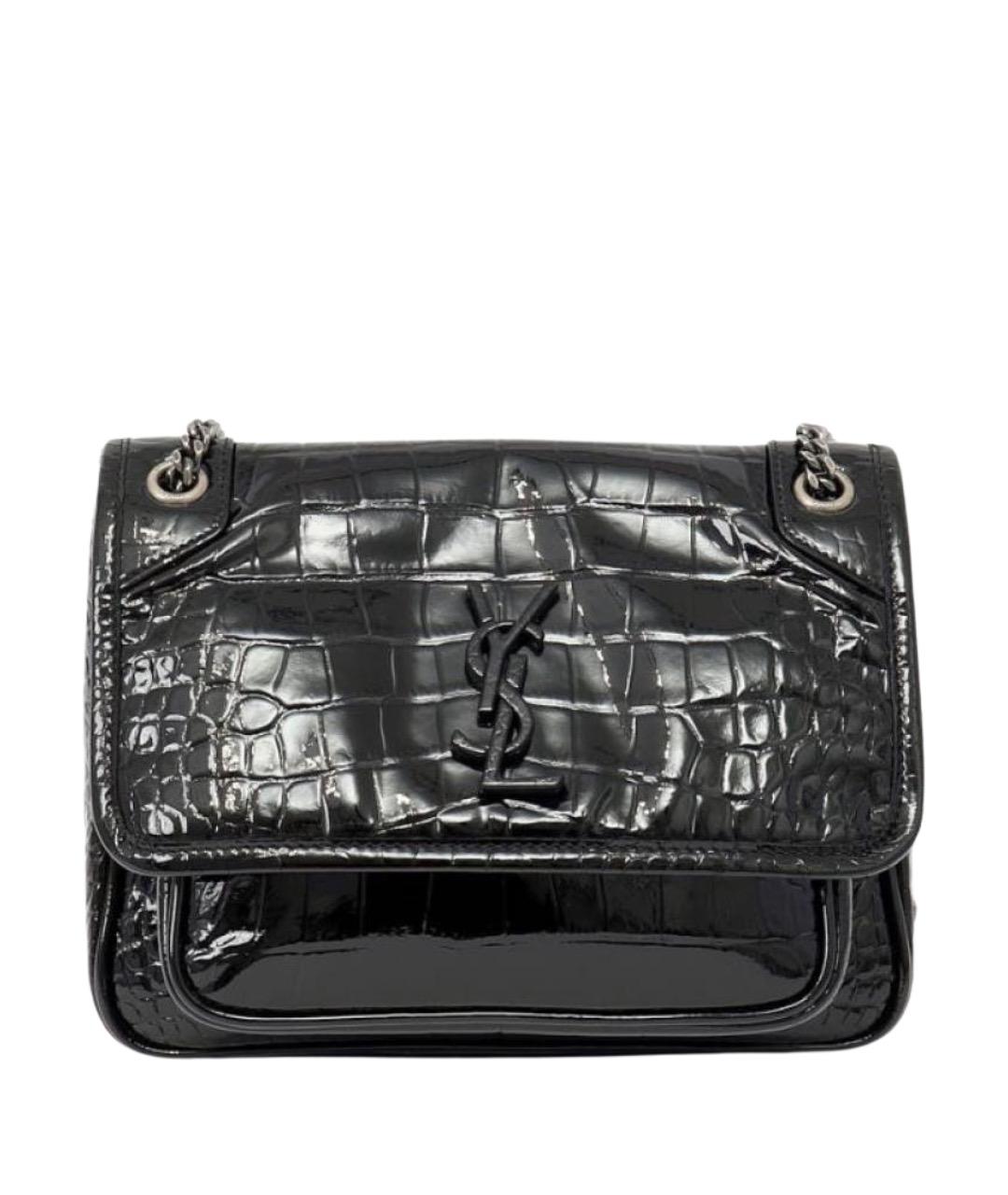 SAINT LAURENT Черная сумка через плечо из лакированной кожи, фото 1