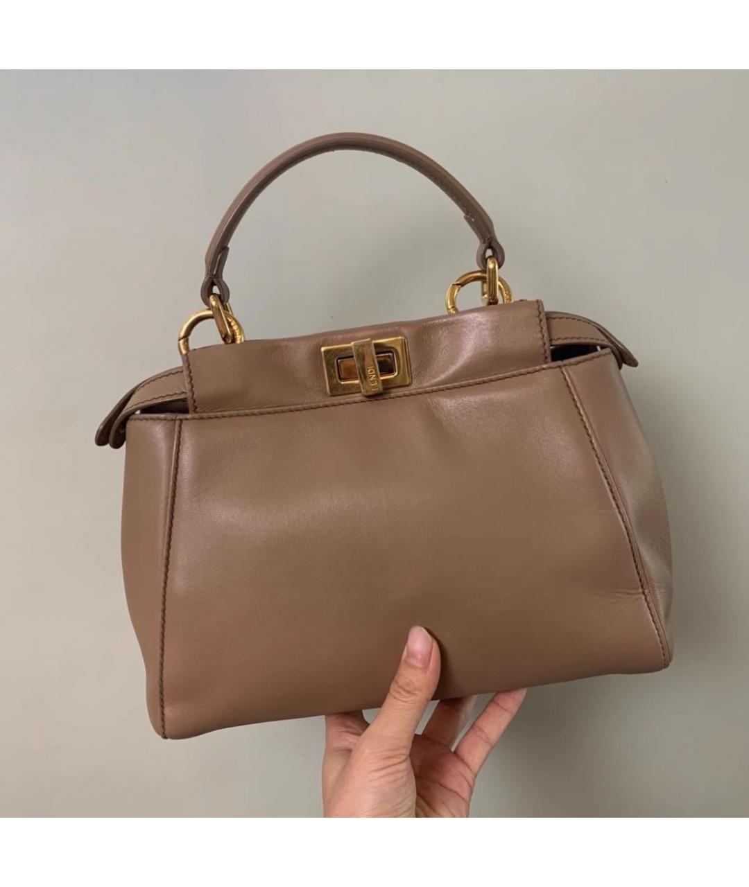 FENDI Бежевая кожаная сумка через плечо, фото 2