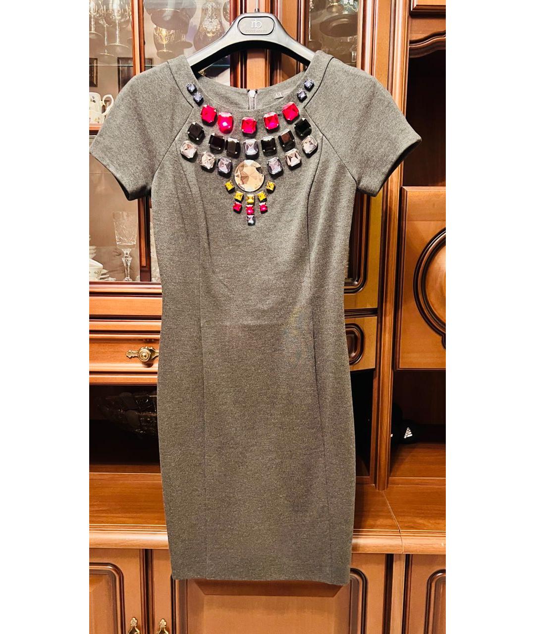 ARMANI EXCHANGE Антрацитовое вискозное коктейльное платье, фото 9
