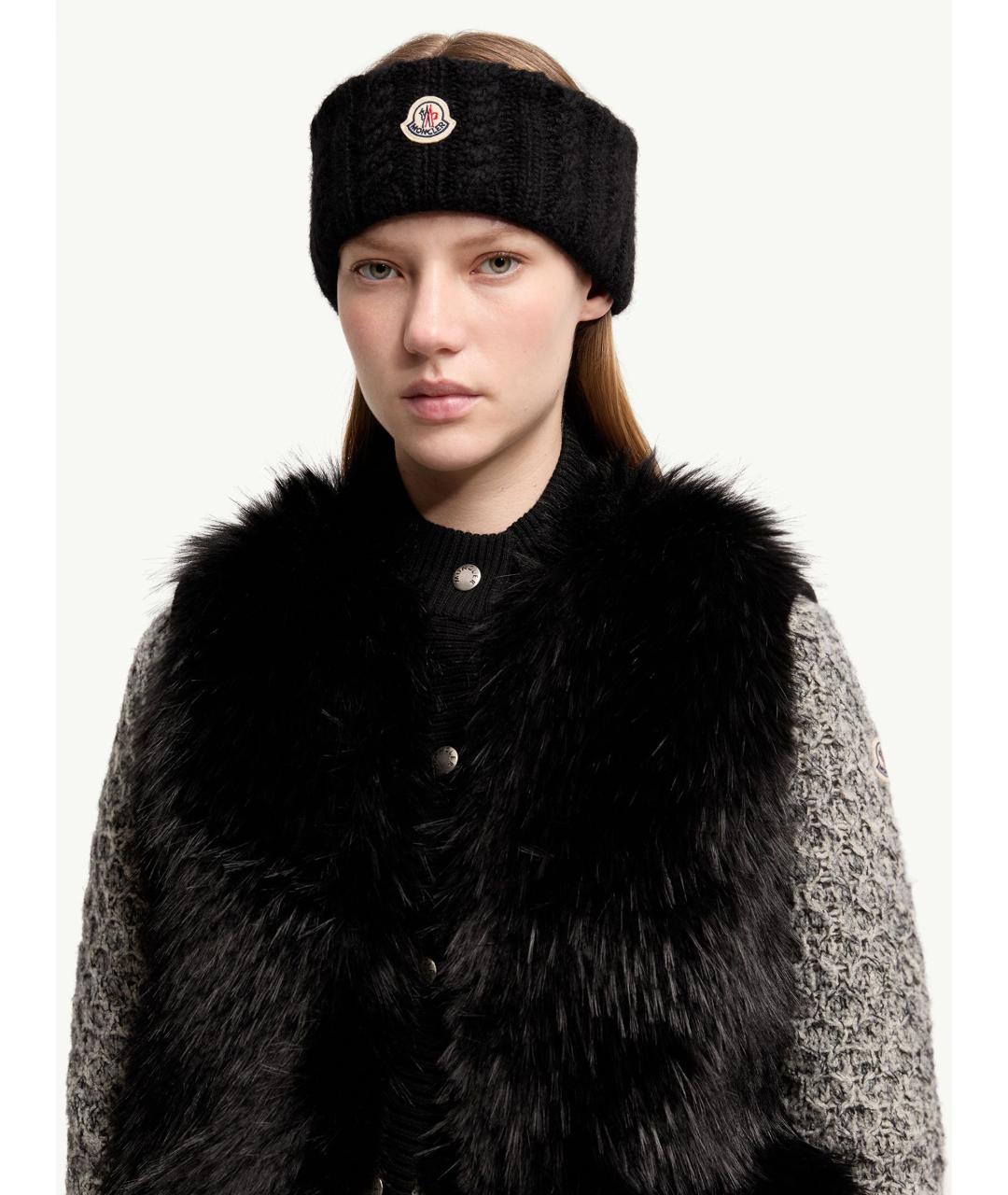 MONCLER Черная шерстяная повязка на голову, фото 2
