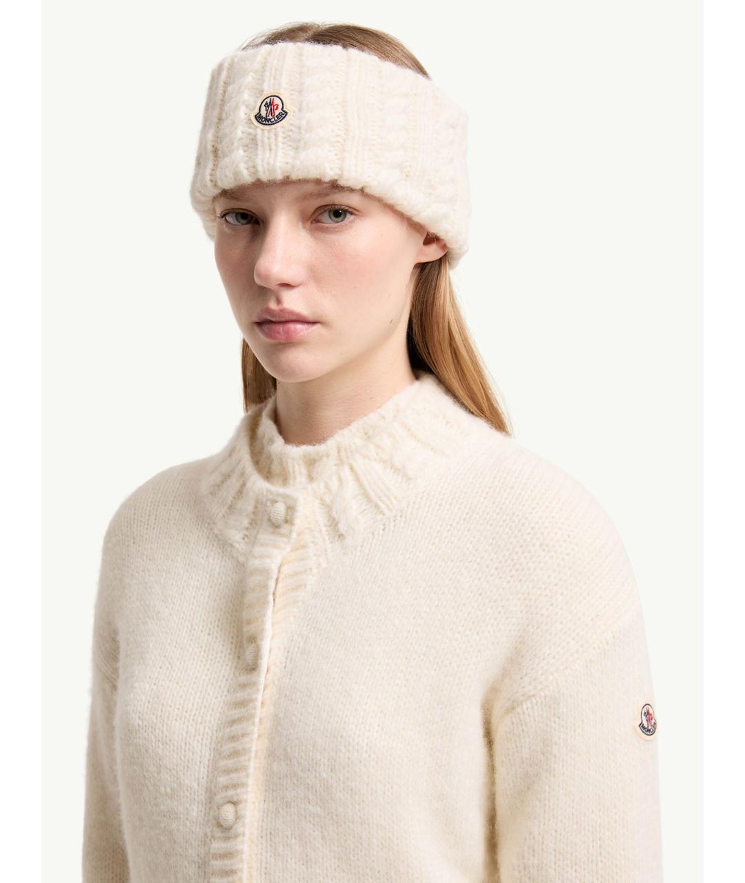 MONCLER Белая шерстяная повязка на голову, фото 2