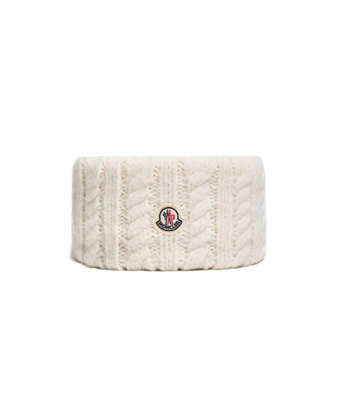 MONCLER Белая шерстяная повязка на голову, фото 1