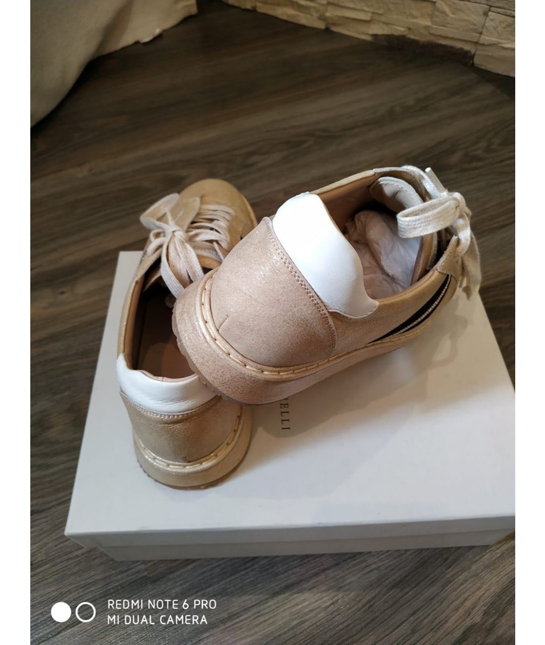 BRUNELLO CUCINELLI Золотые кожаные кроссовки, фото 5