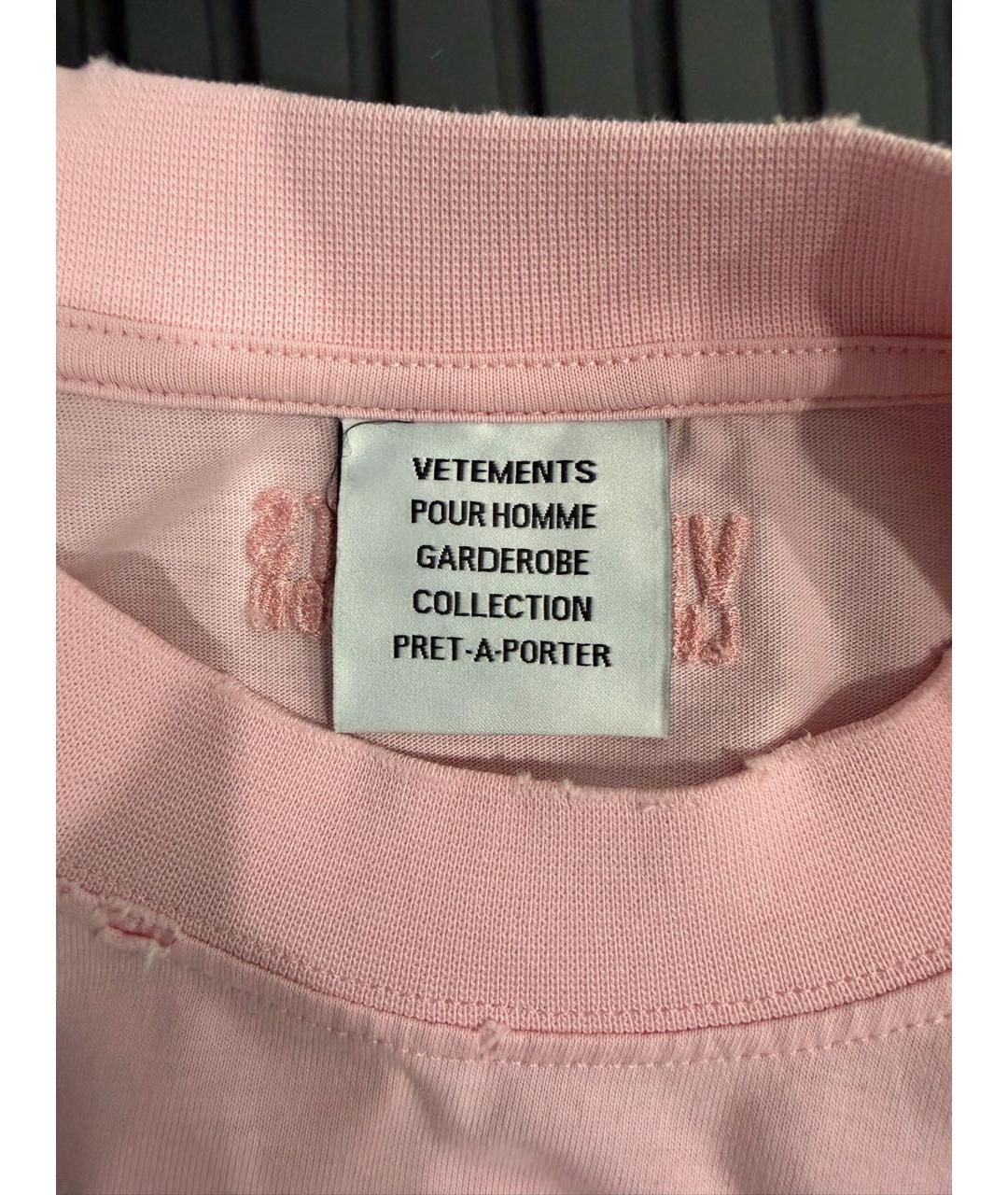VETEMENTS Розовая хлопковая футболка, фото 4