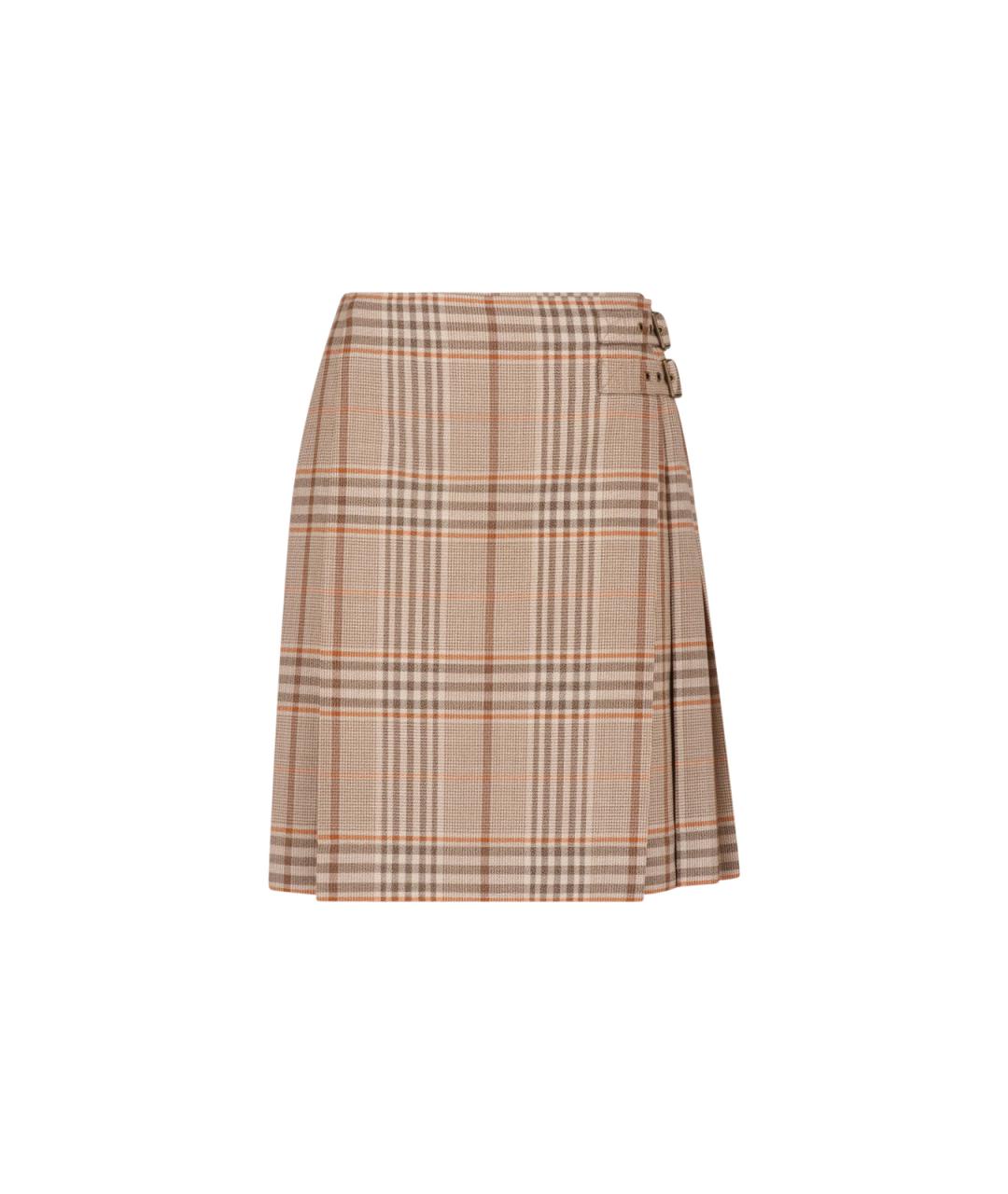 BURBERRY Бежевая шерстяная юбка мини, фото 1