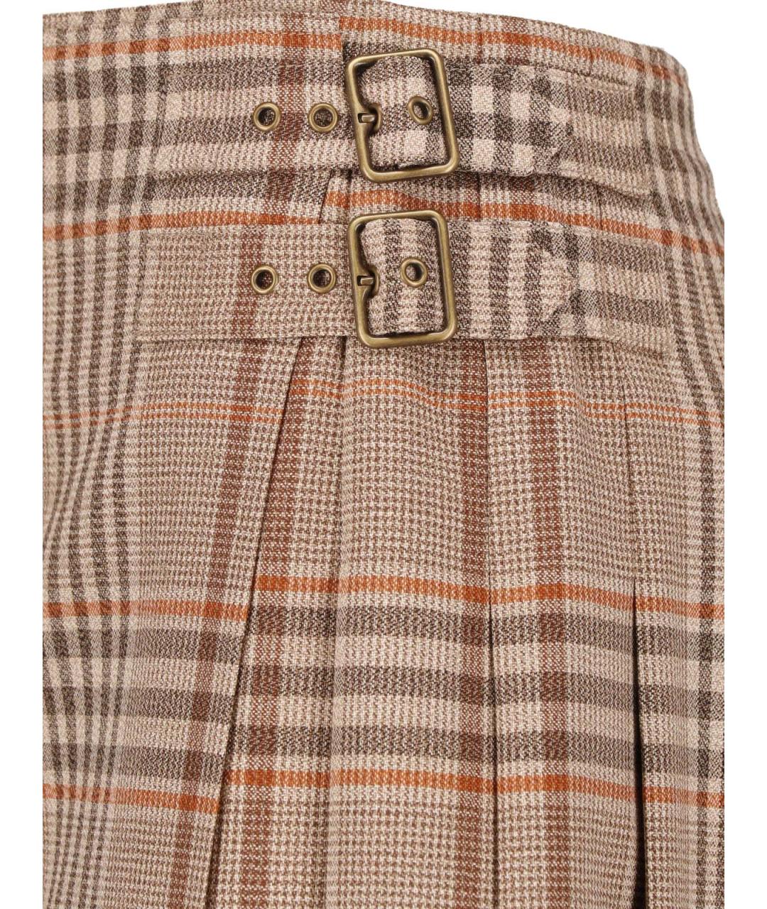 BURBERRY Бежевая шерстяная юбка мини, фото 4