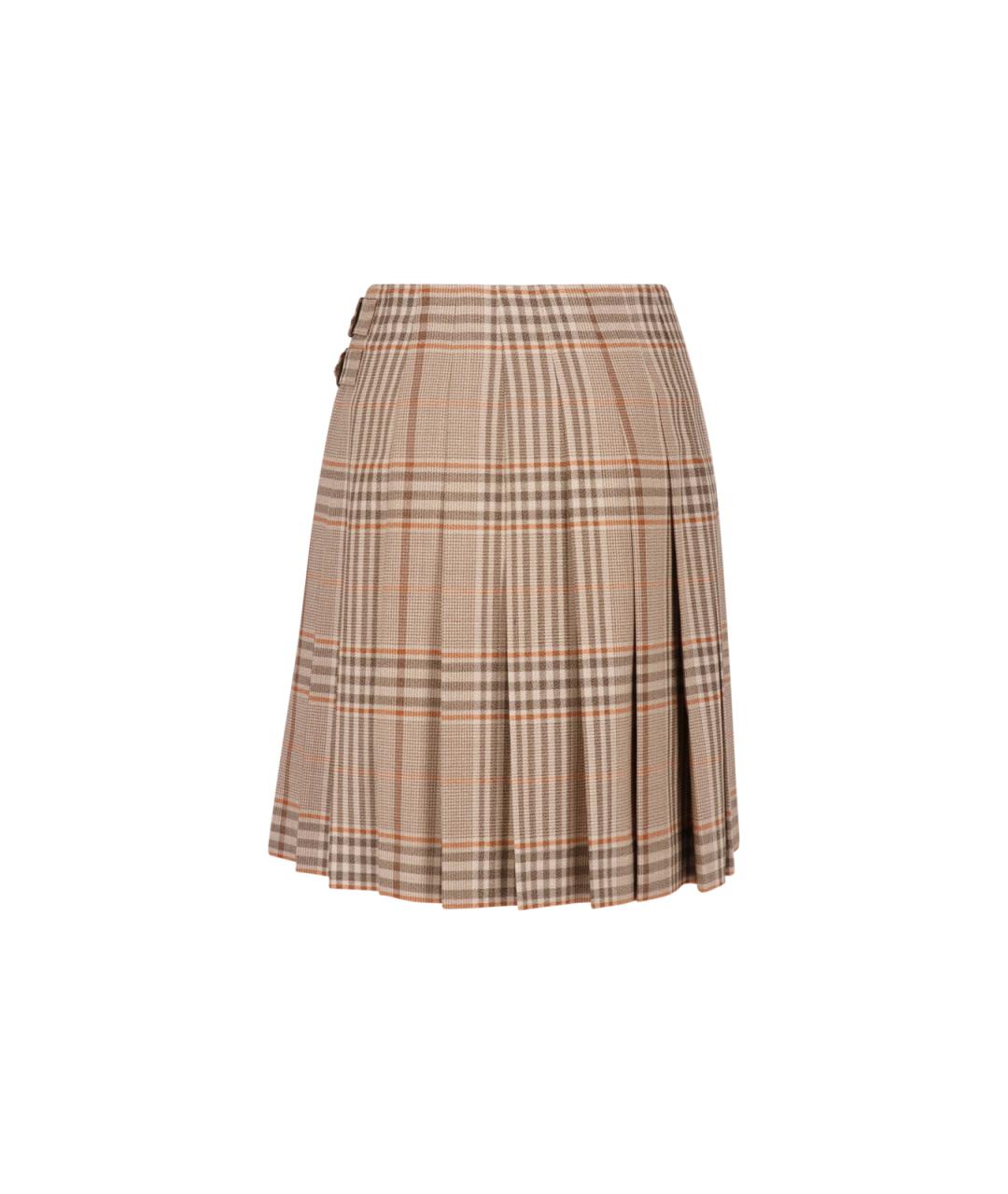 BURBERRY Бежевая шерстяная юбка мини, фото 2