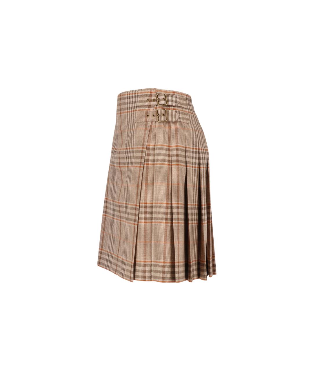 BURBERRY Бежевая шерстяная юбка мини, фото 3