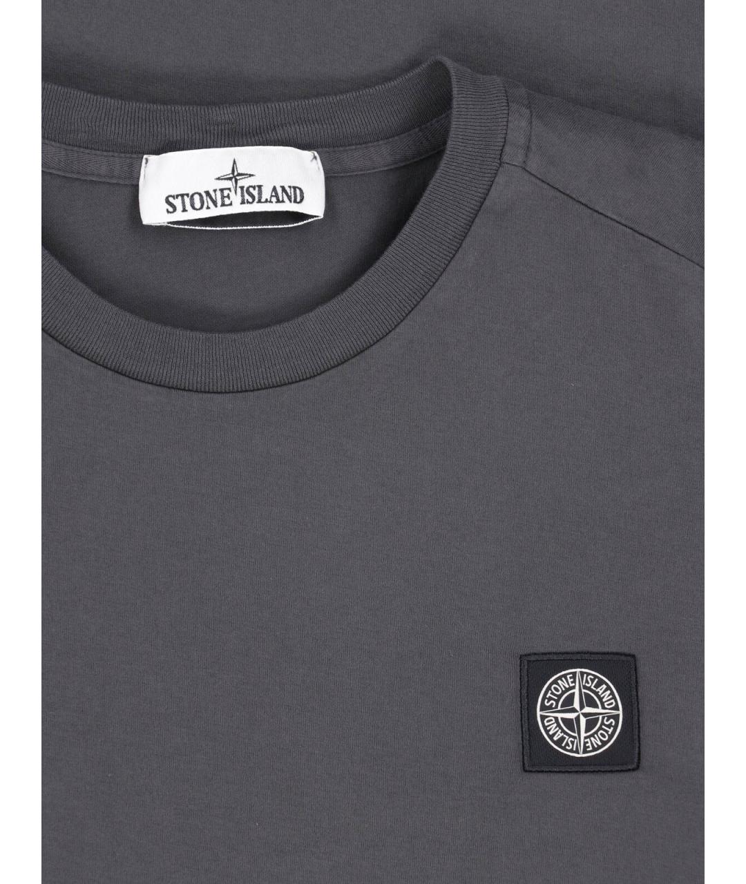 STONE ISLAND Серая хлопковая футболка, фото 3