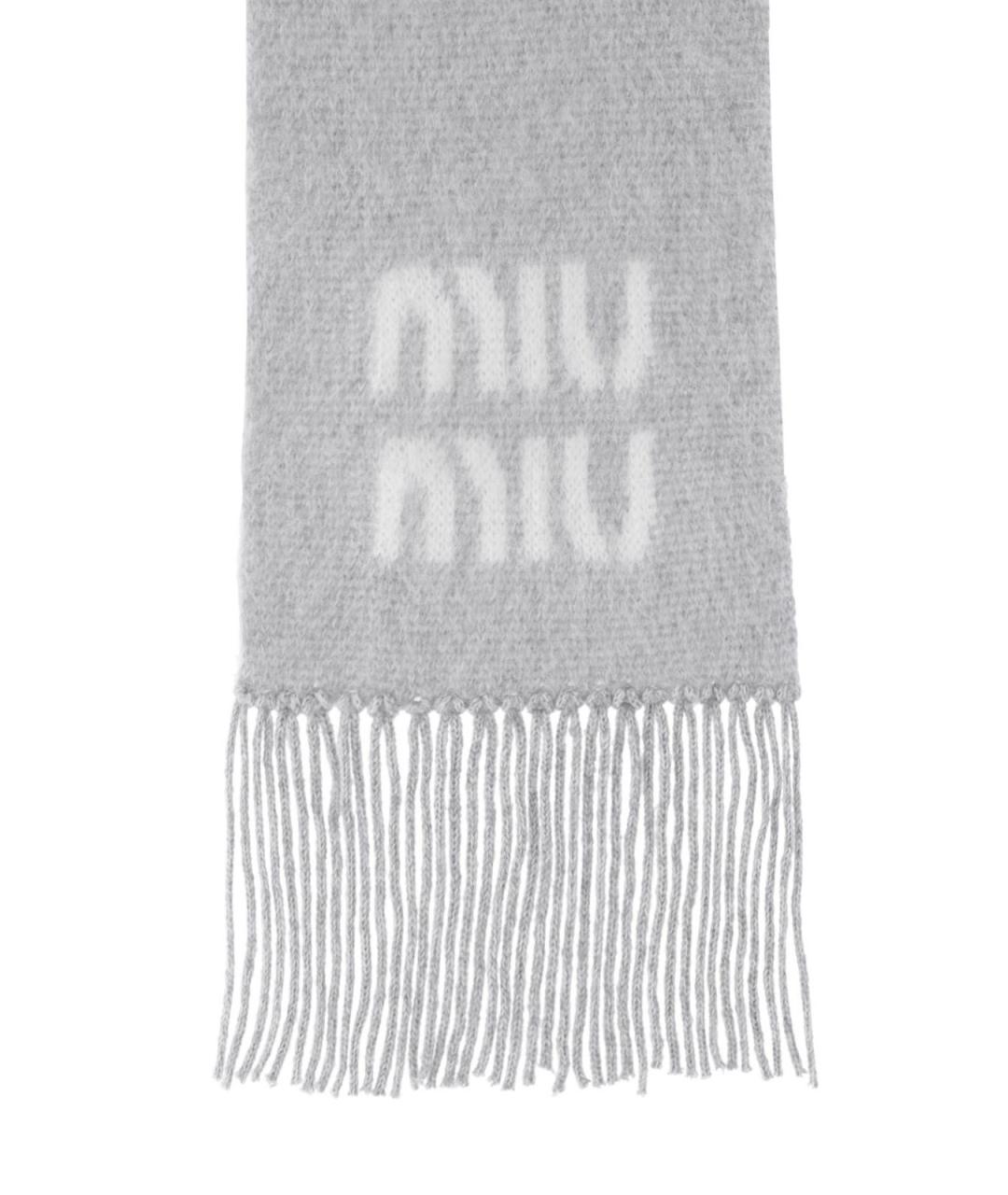 MIU MIU Серый шерстяной шарф, фото 3