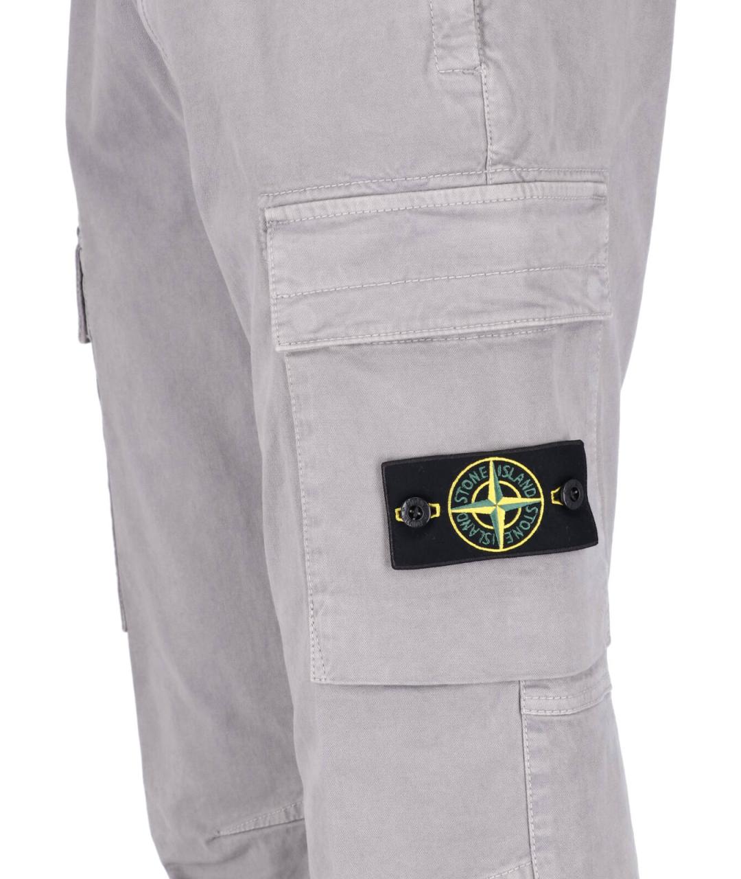 STONE ISLAND Серые хлопковые повседневные брюки, фото 4