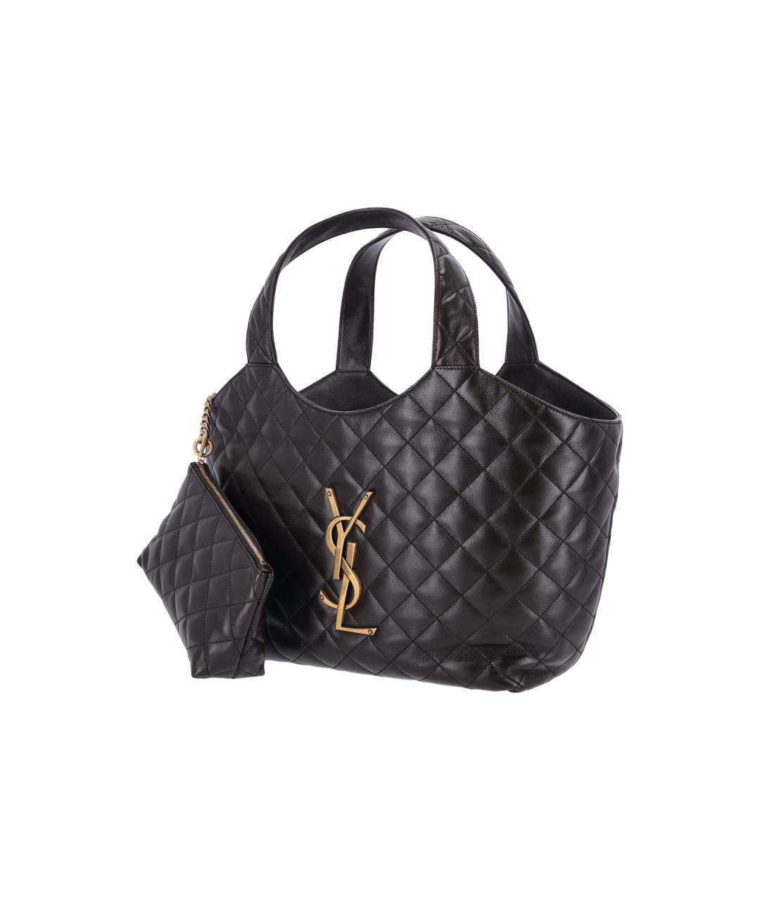 SAINT LAURENT Коричневая кожаная сумка тоут, фото 2