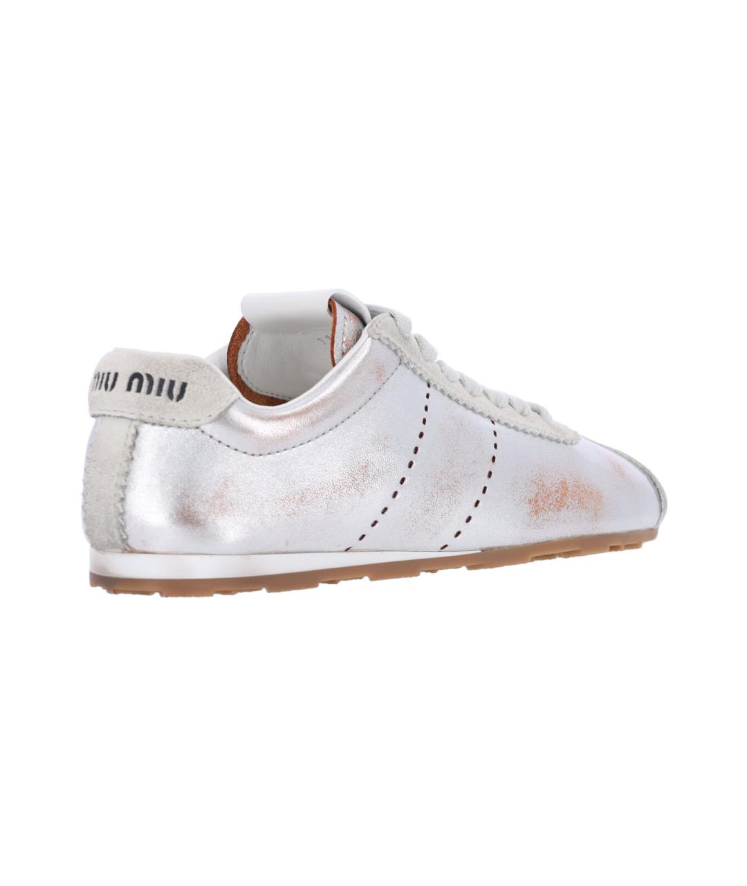 MIU MIU Серебряные кожаные кроссовки, фото 4