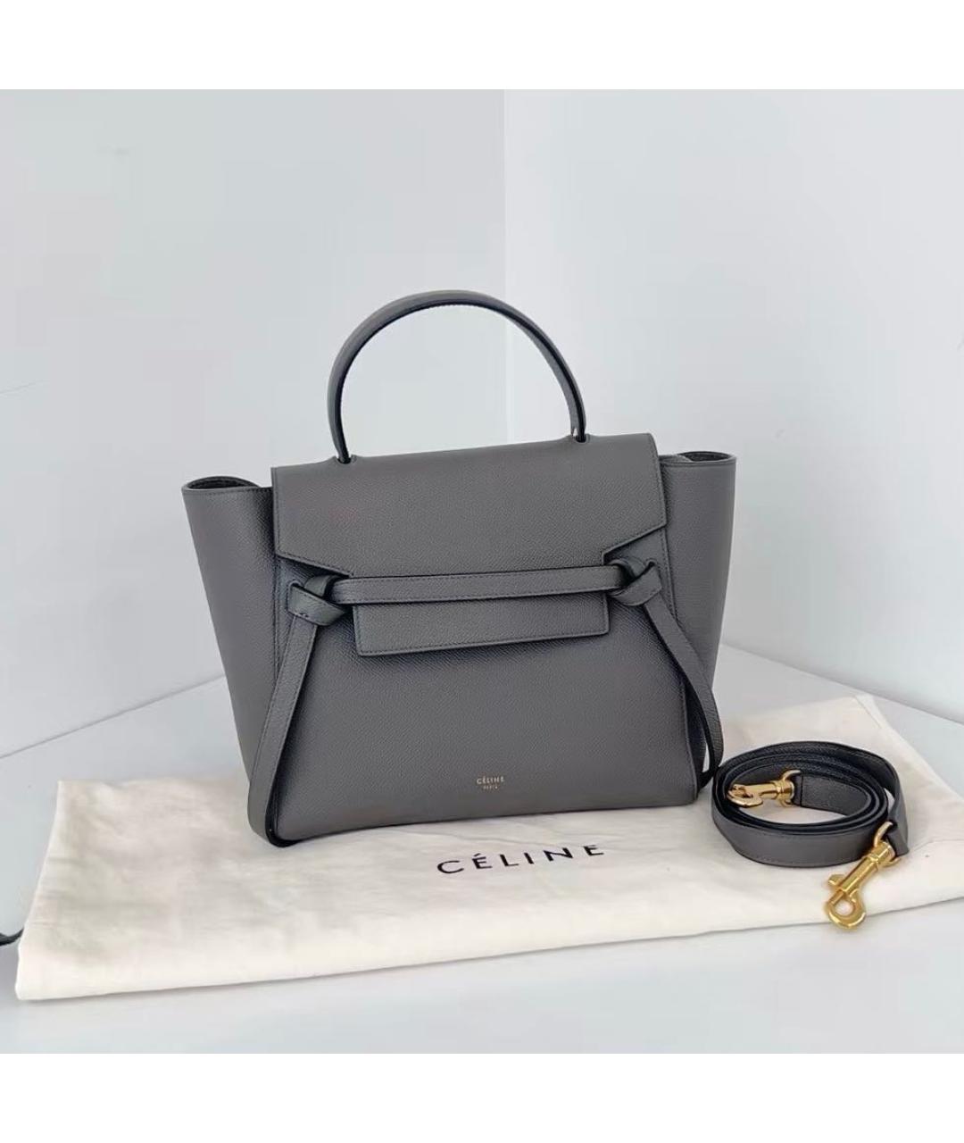 CELINE Антрацитовая кожаная сумка через плечо, фото 9