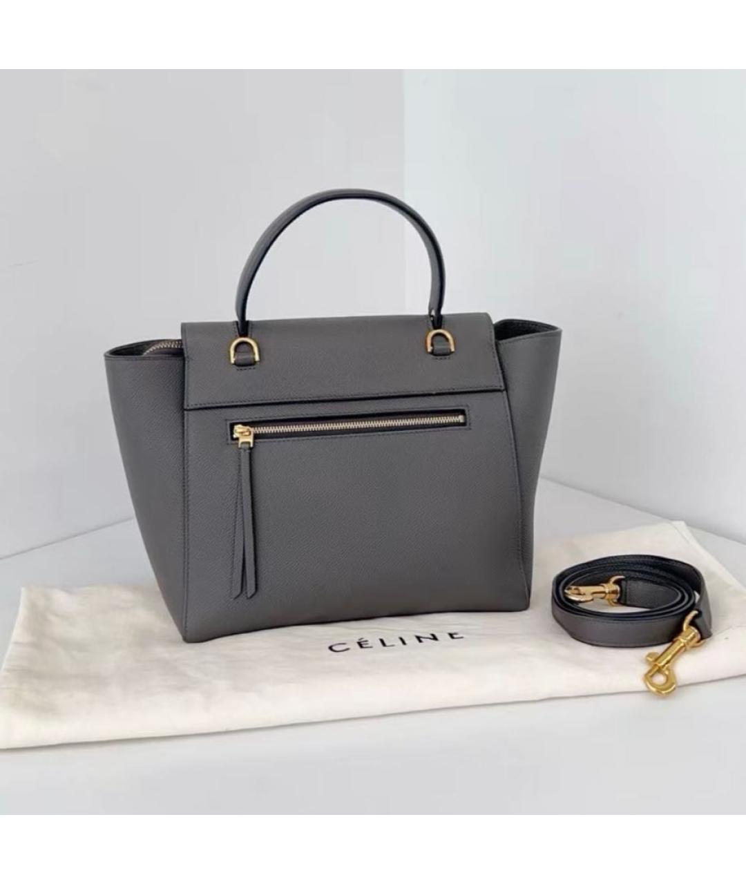 CELINE Антрацитовая кожаная сумка через плечо, фото 2