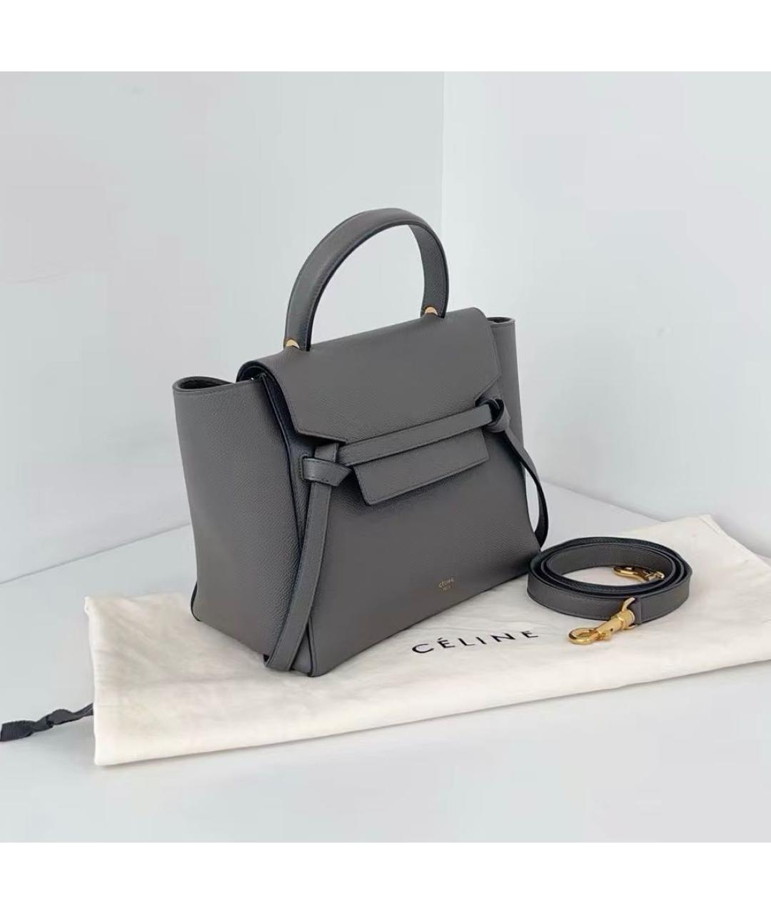 CELINE Антрацитовая кожаная сумка через плечо, фото 3