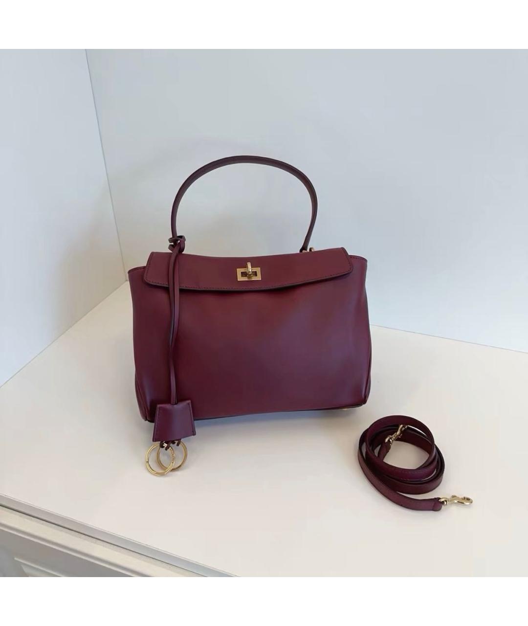 BALENCIAGA Бордовая кожаная сумка тоут, фото 8