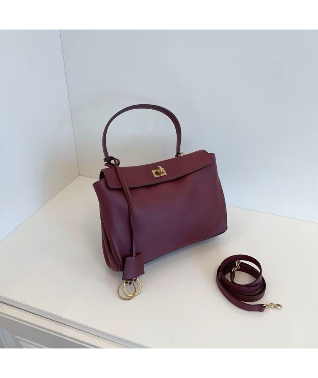 BALENCIAGA Бордовая кожаная сумка тоут, фото 3