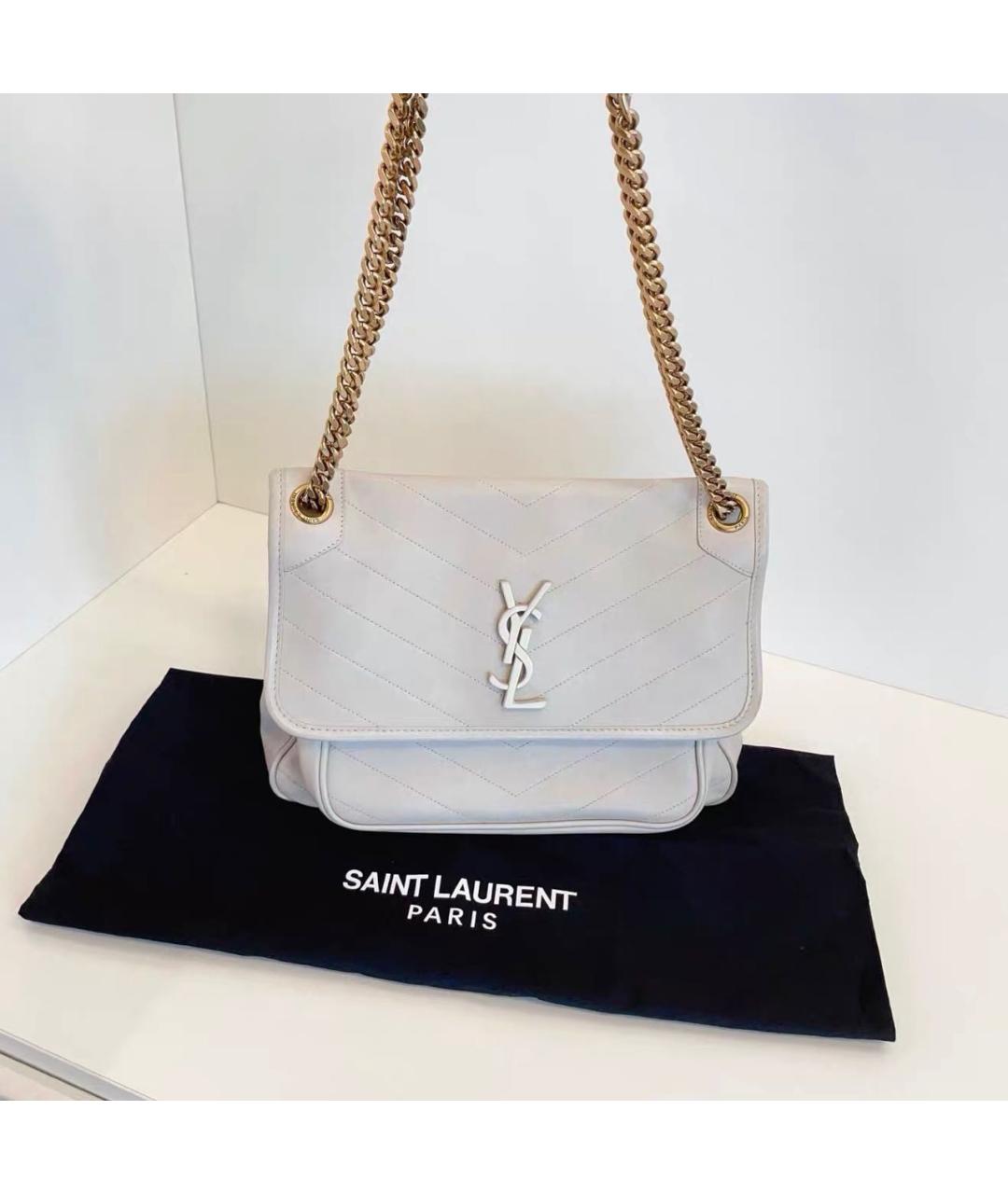 SAINT LAURENT Бежевая кожаная сумка через плечо, фото 5