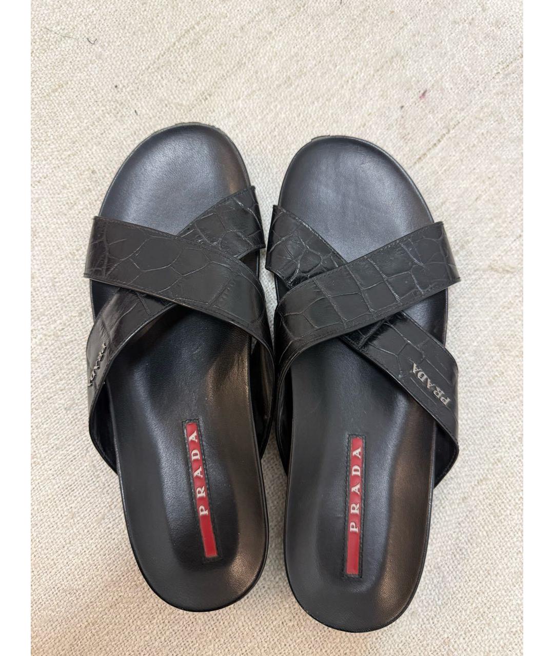 PRADA Черные шлепанцы из кожи крокодила, фото 5