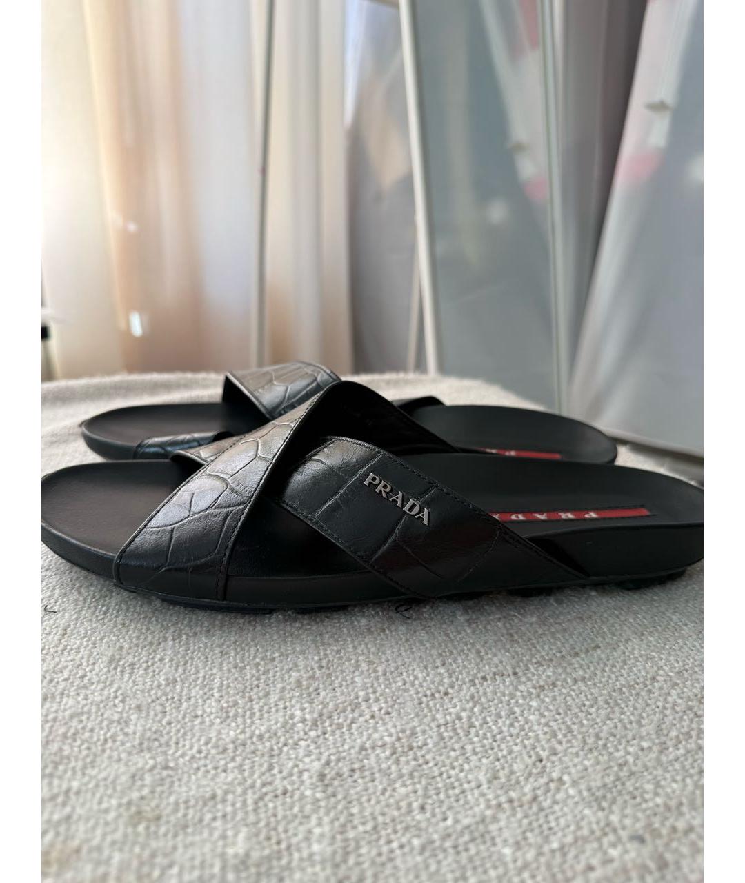 PRADA Черные шлепанцы из кожи крокодила, фото 4