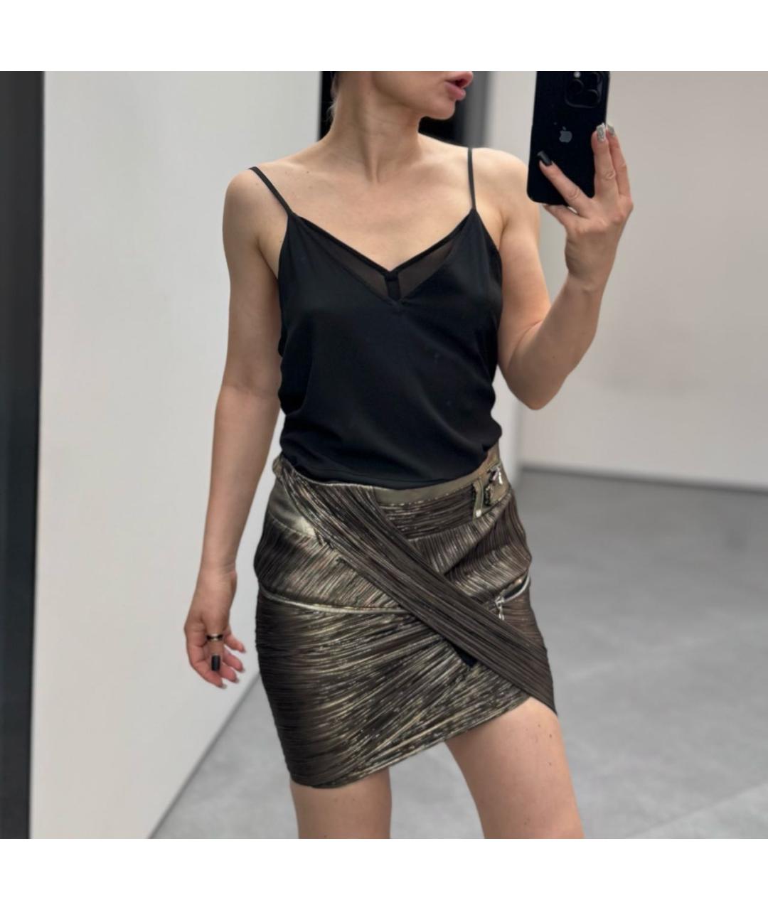 ANTHONY VACCARELLO Золотая шелковая юбка мини, фото 5