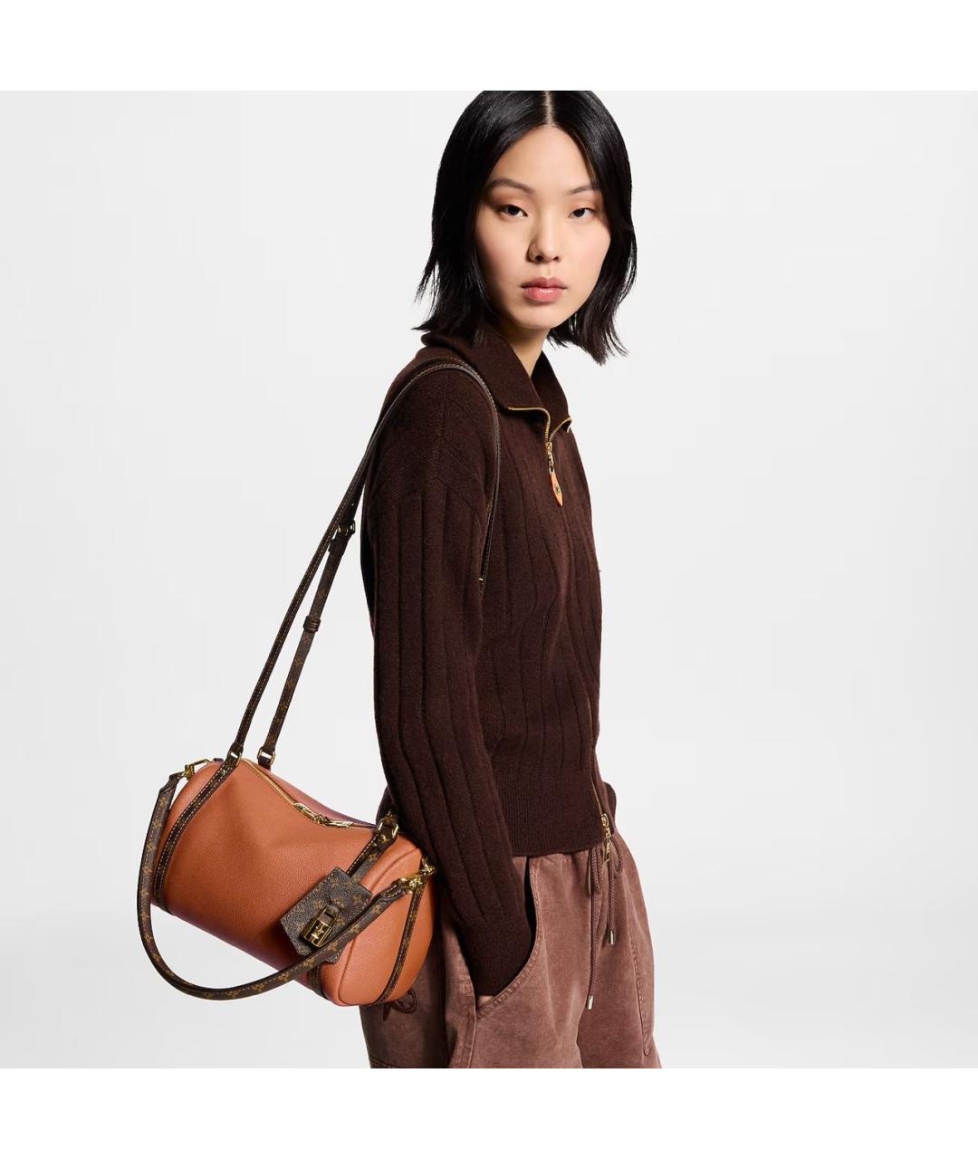 LOUIS VUITTON Коричневая кожаная сумка с короткими ручками, фото 6