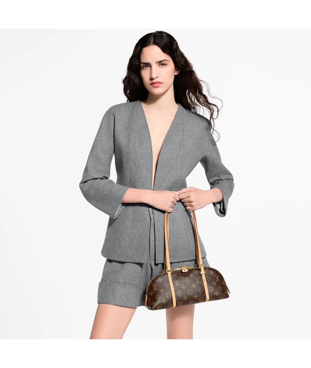 LOUIS VUITTON Коричневая кожаная сумка с короткими ручками, фото 6