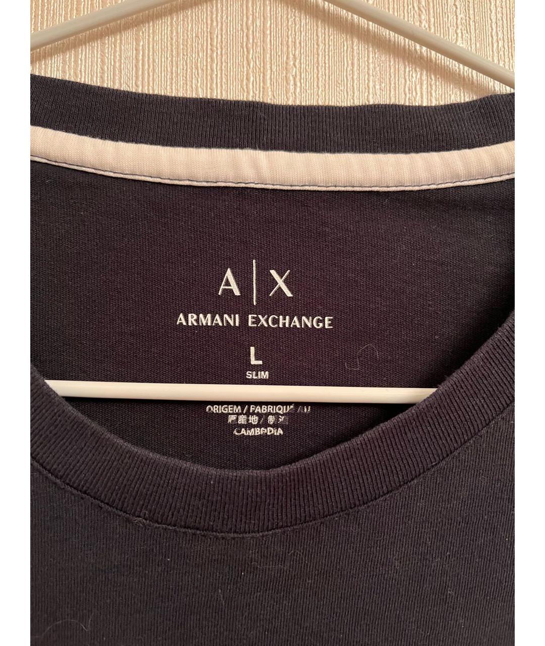 ARMANI EXCHANGE Темно-синяя хлопковая футболка, фото 2