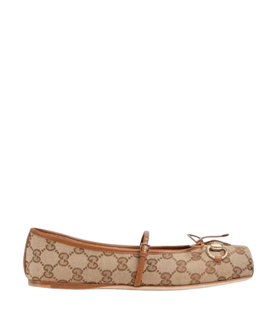 GUCCI Бежевые текстильные балетки, фото 1
