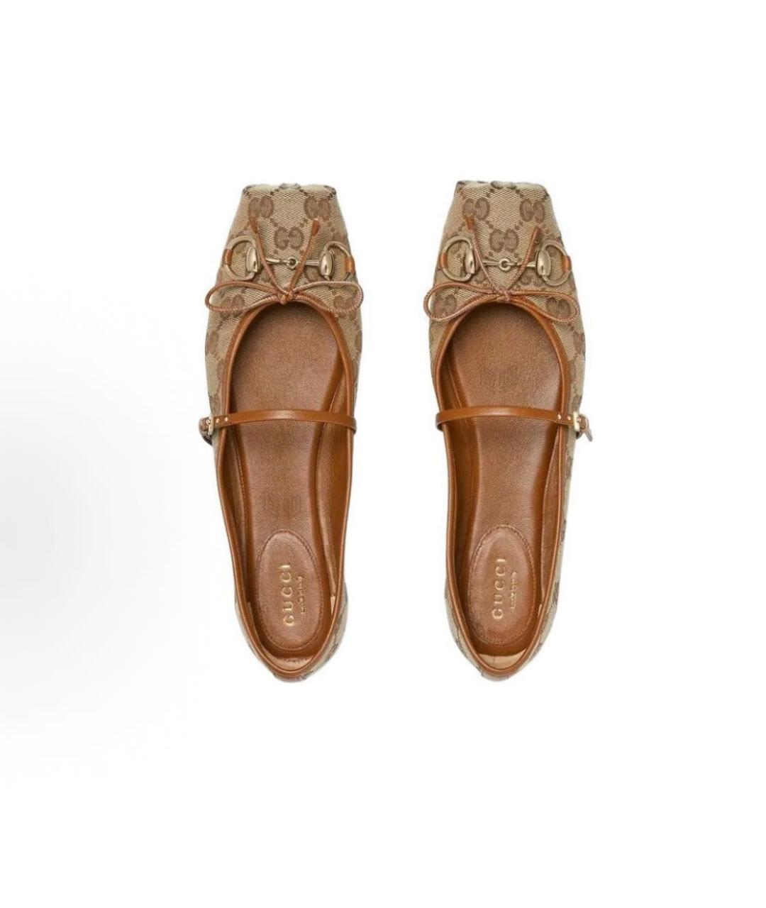 GUCCI Бежевые текстильные балетки, фото 3