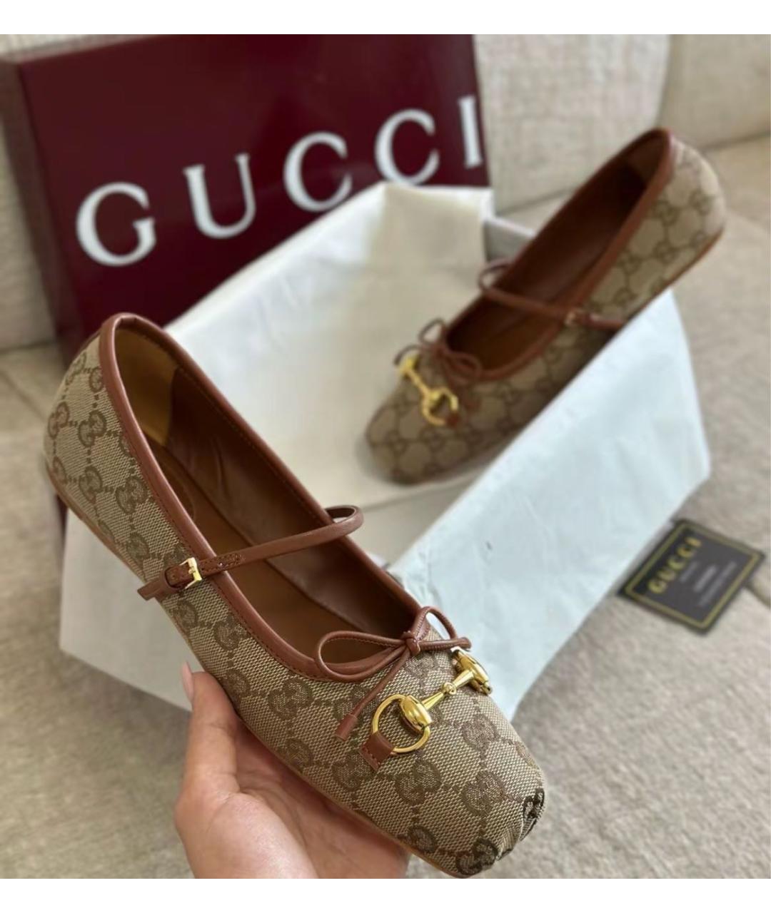 GUCCI Бежевые текстильные балетки, фото 5