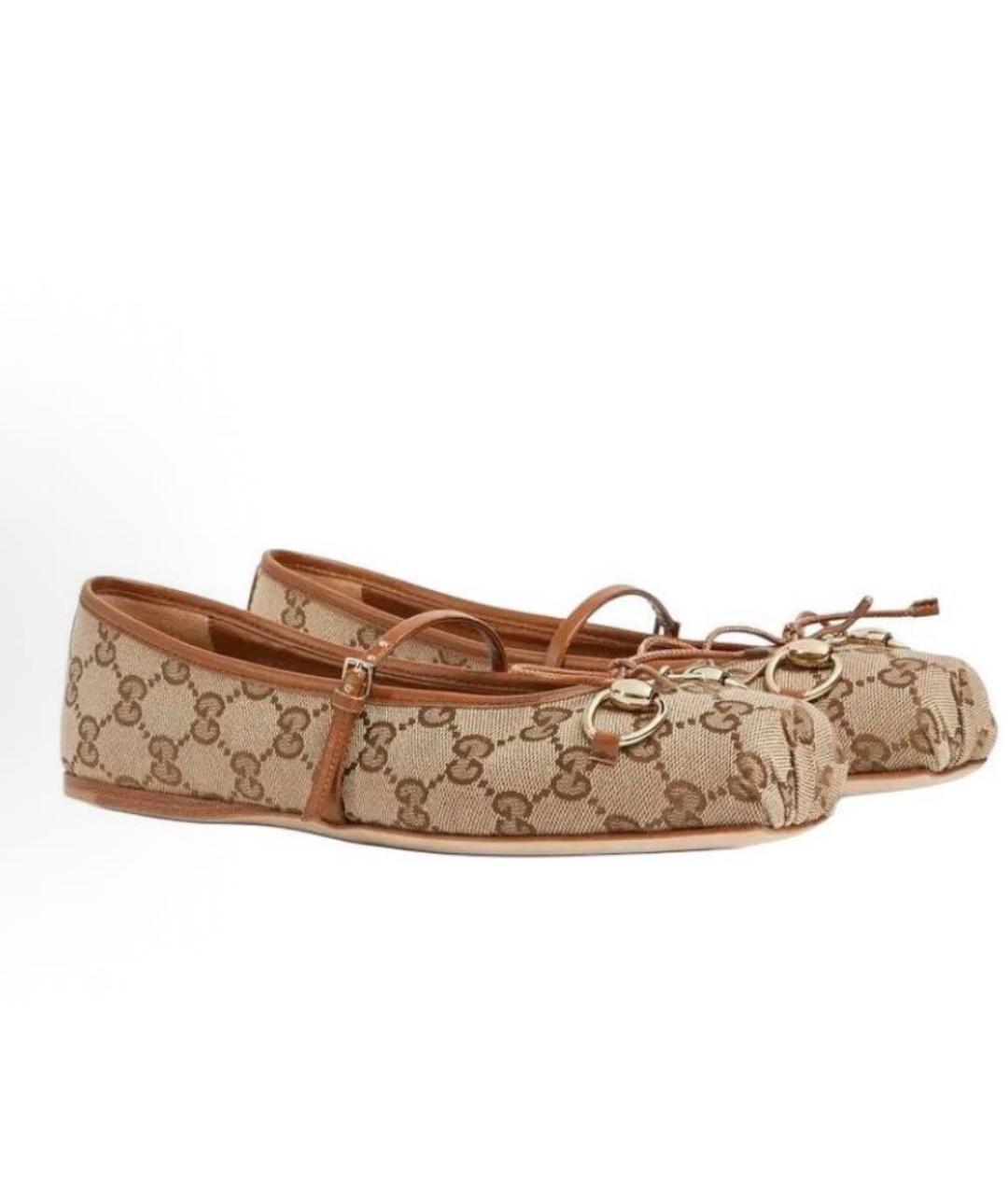 GUCCI Бежевые текстильные балетки, фото 2