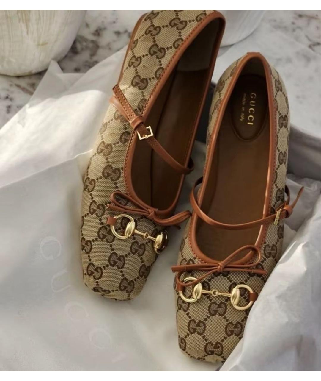 GUCCI Бежевые текстильные балетки, фото 7