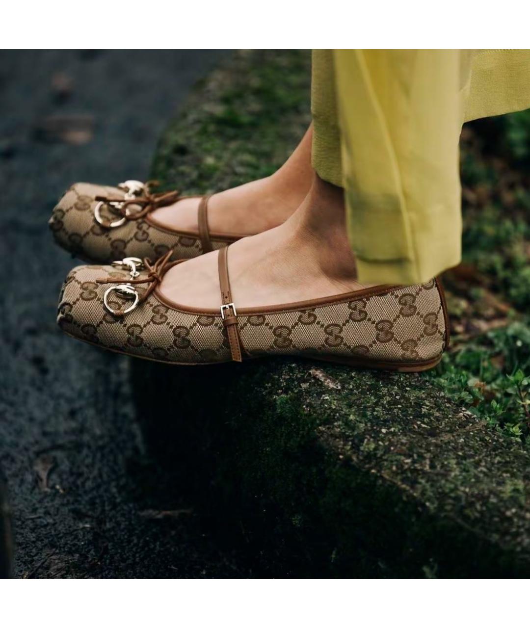 GUCCI Бежевые текстильные балетки, фото 8