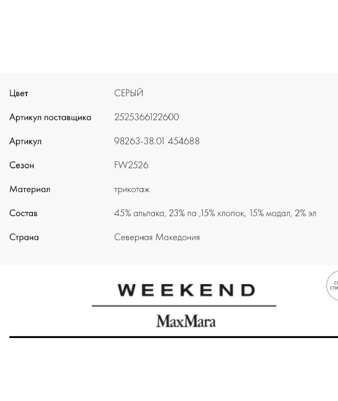 WEEKEND MAX MARA Серый шерстяной джемпер / свитер, фото 7