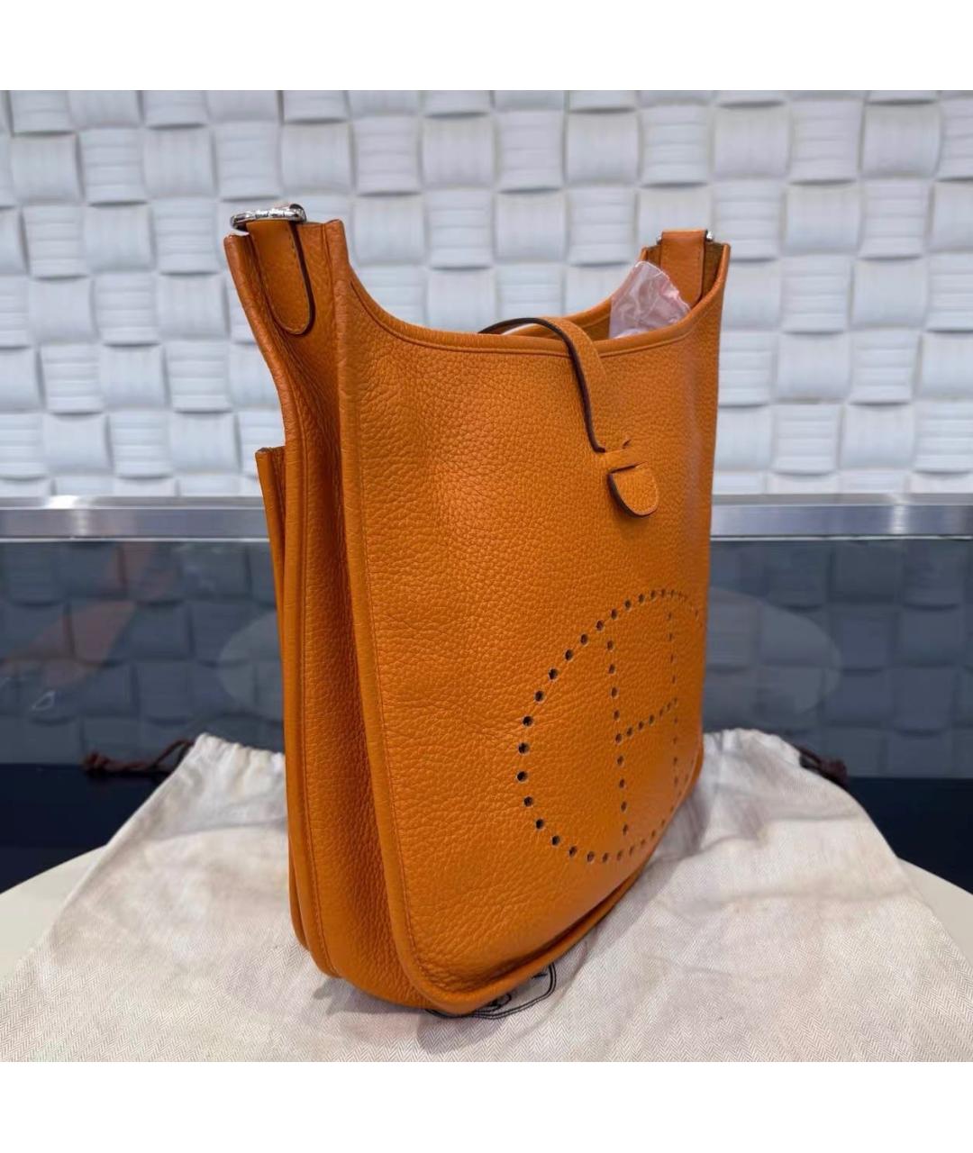 HERMES Оранжевая кожаная сумка через плечо, фото 2