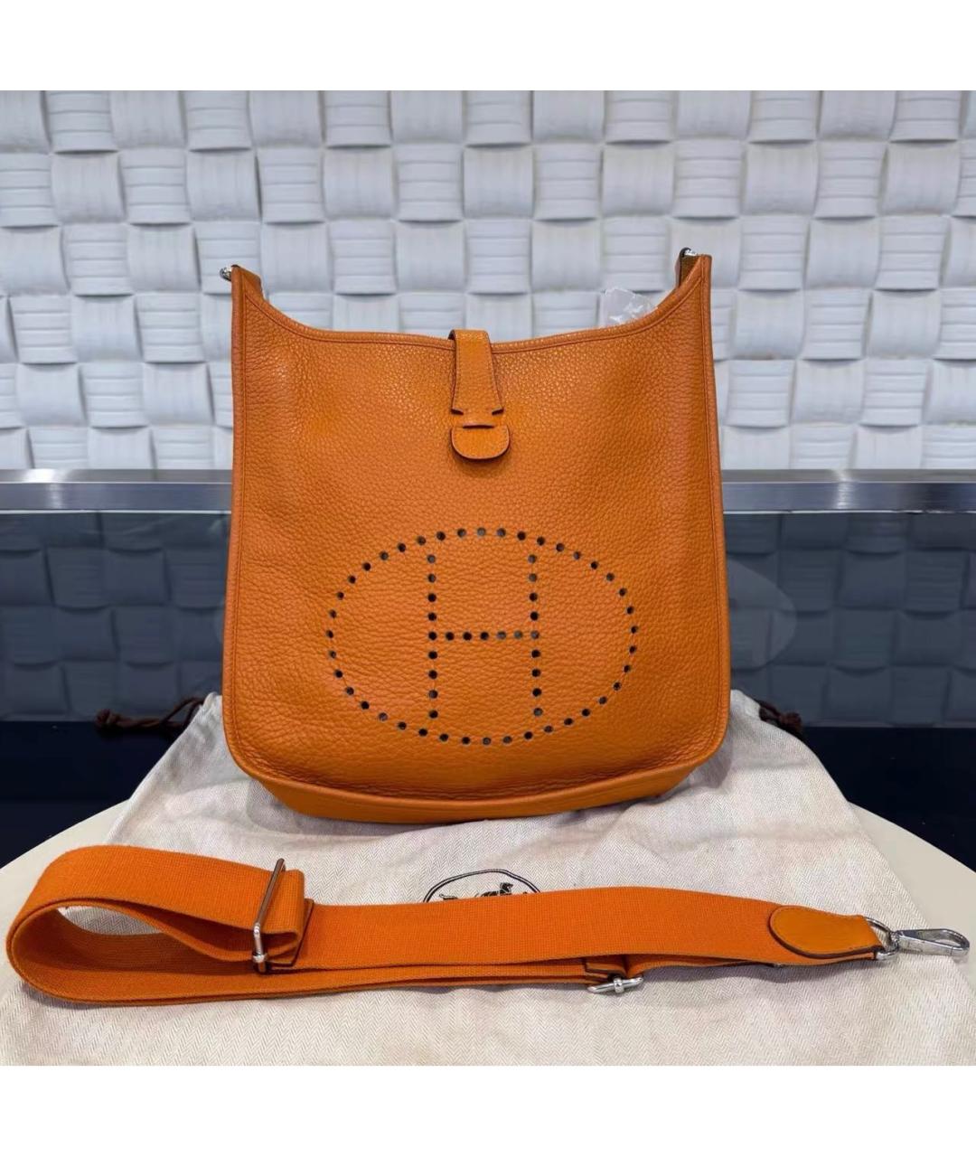 HERMES Оранжевая кожаная сумка через плечо, фото 7