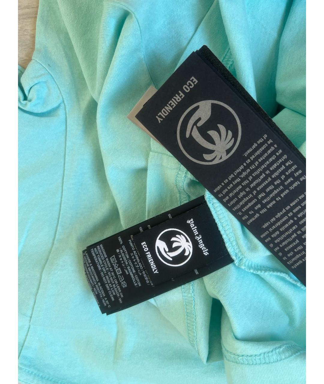 PALM ANGELS Бирюзовая хлопковая футболка, фото 5