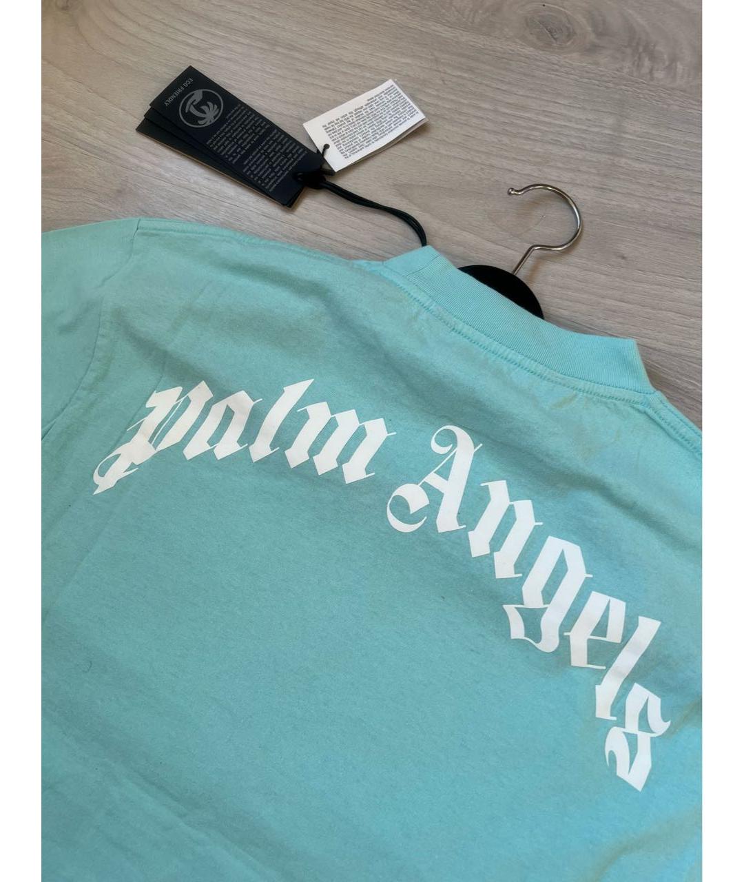 PALM ANGELS Бирюзовая хлопковая футболка, фото 4
