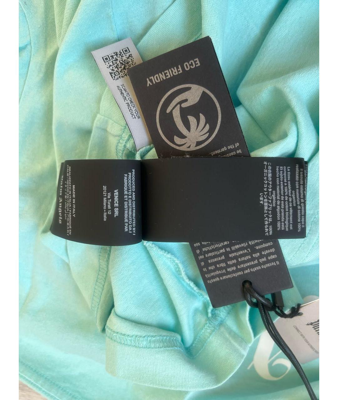 PALM ANGELS Бирюзовая хлопковая футболка, фото 6