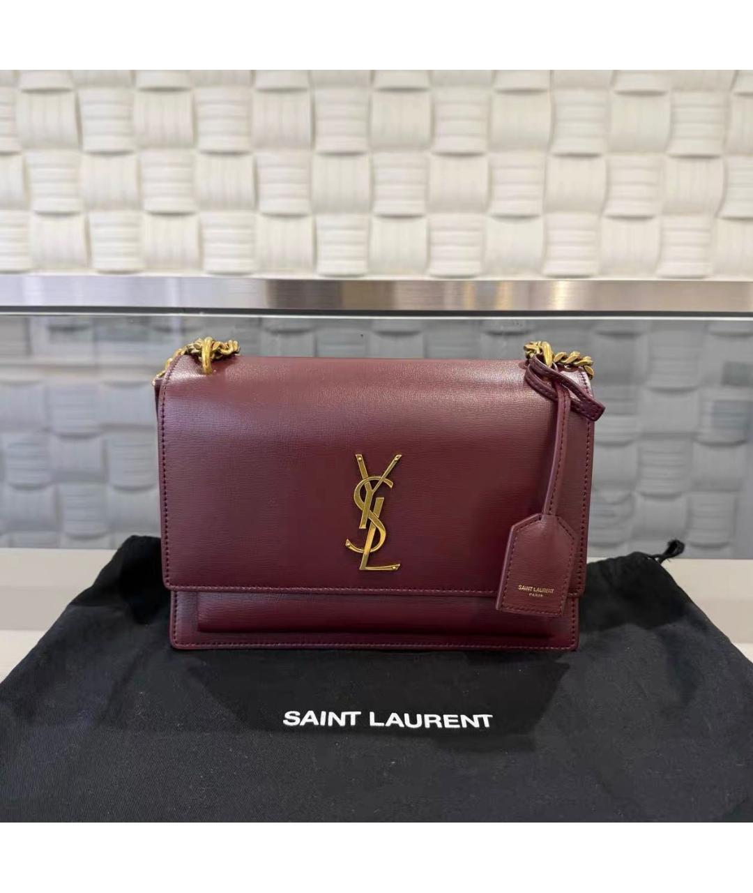 SAINT LAURENT Бордовая кожаная сумка через плечо, фото 7