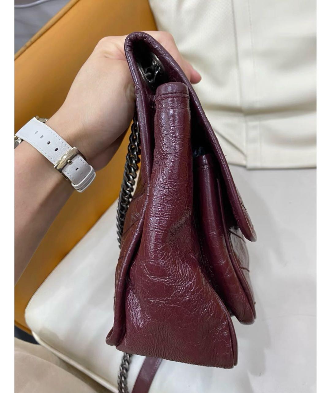SAINT LAURENT Бордовая кожаная сумка тоут, фото 5