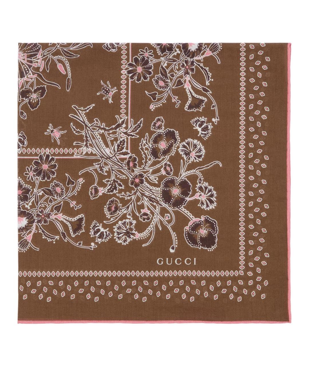 GUCCI Коричневый хлопковый шарф, фото 2