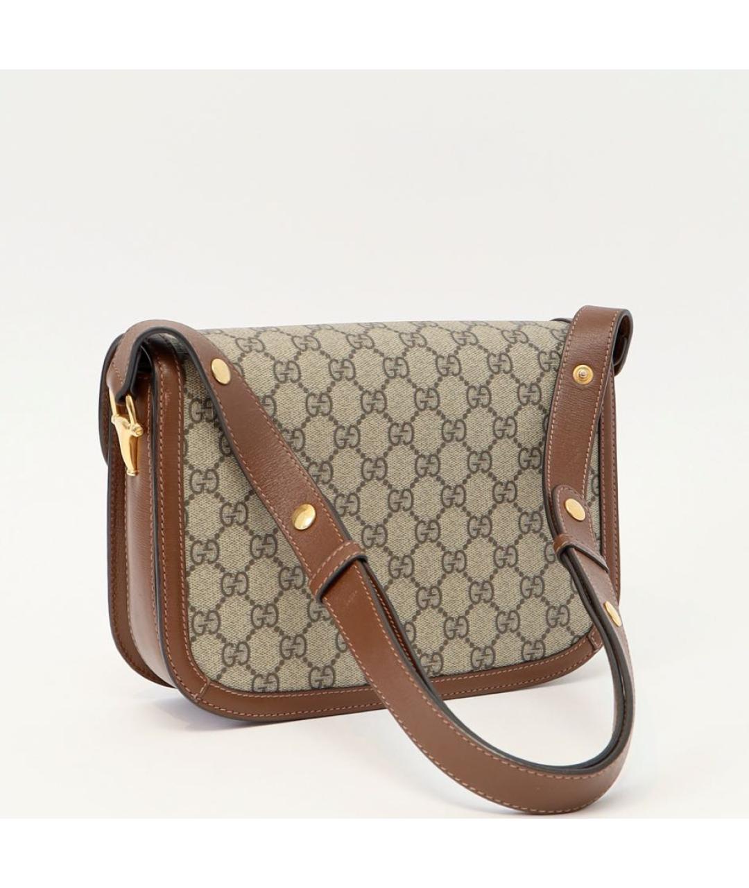 GUCCI Коричневая сумка с короткими ручками из канвы, фото 3