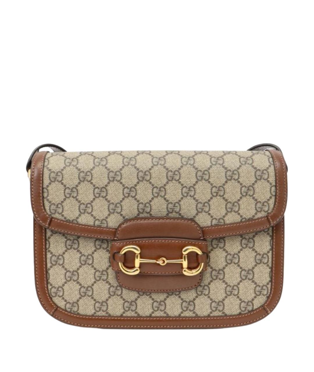 GUCCI Коричневая сумка с короткими ручками из канвы, фото 1