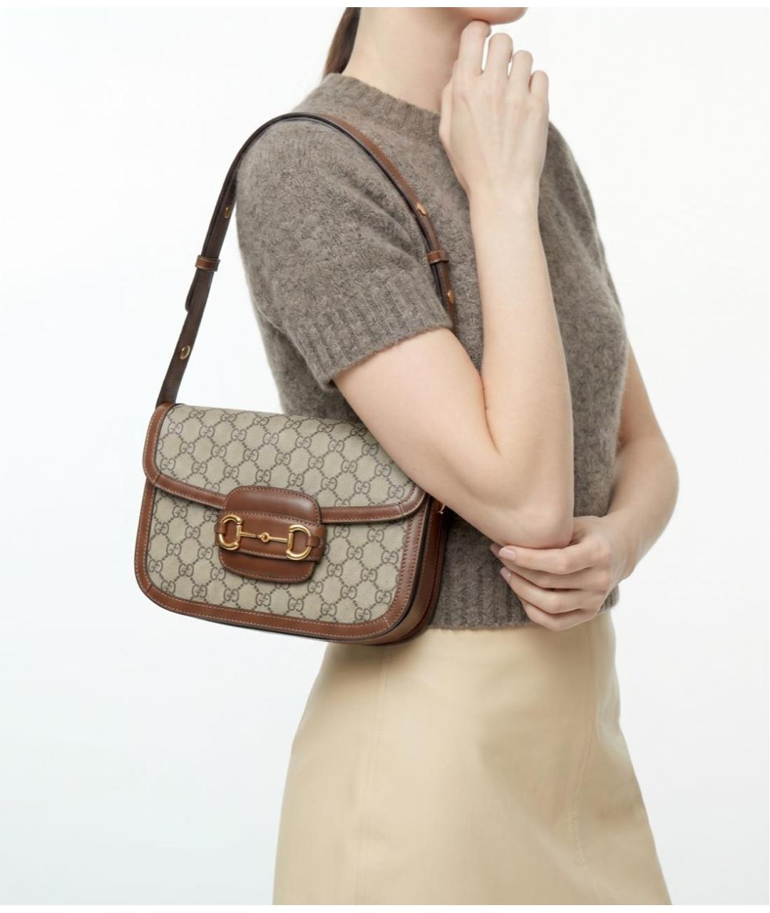 GUCCI Коричневая сумка с короткими ручками из канвы, фото 5